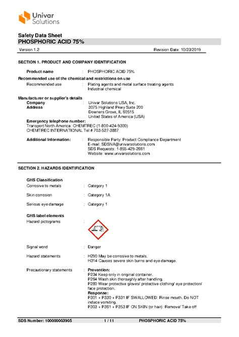 Sds file-16143709 - vavavav - PHOSPHORIC ACID 75% Version 1. 2 Revision ...