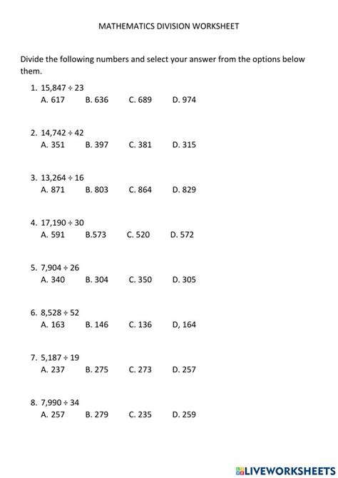 Image result for Math Worksheet Division