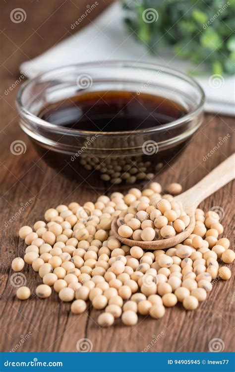 Soy Bean with Soy Sauce on Wood Table. Stock Image - Image of bean ...