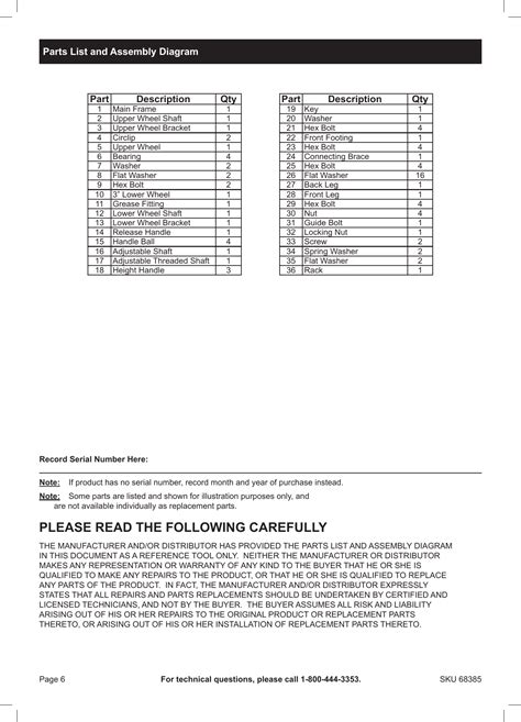 Harbor Freight English Wheel Kit With Stand Product Manual