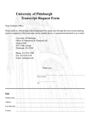 Fillable Online oafa pitt Transcript Request Form - Office of ...