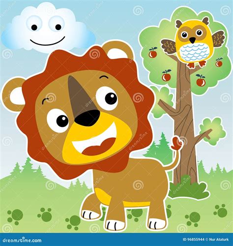 Lion and owl stock vector. Illustration of jungle, bird - 96855944