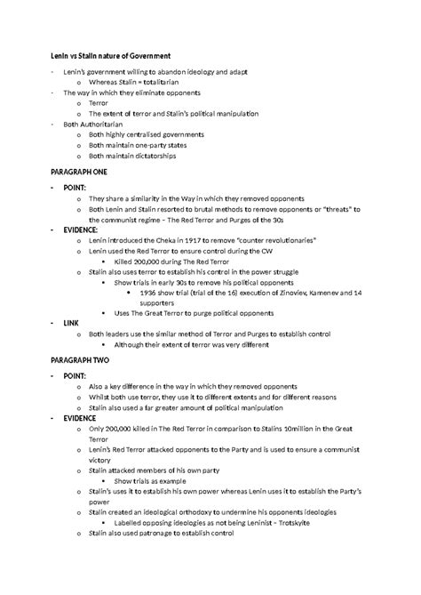 Lenin vs Stalin nature of Government - Lenin vs Stalin nature of ...