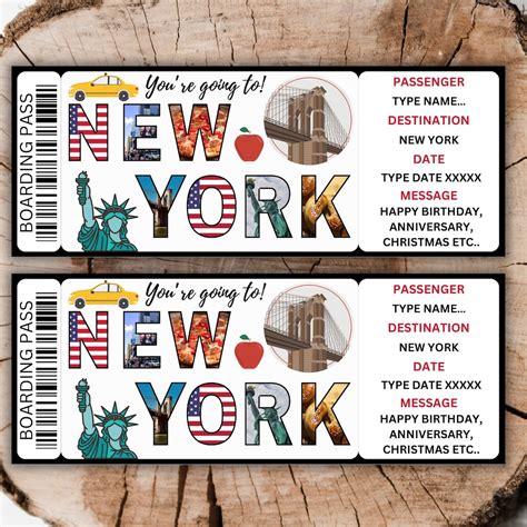 Printable New York Boarding Pass Template Editable New York Plane Ticket NYC Surprise Trip ...