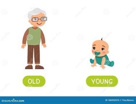 Opposites Concept, OLD and YOUNG. Word Card for Language Learning. Old ...