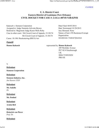 BAKER DONELSON - KAKOSCH vs SIEMENS CORPORATION (Docket Sheet) | PDF