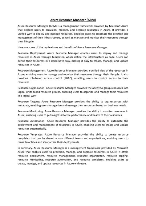 Azure Resource Manager (ARM) - It provides a unified way to deploy and ...