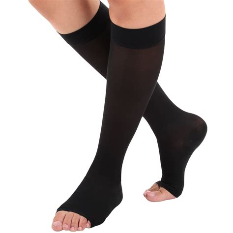 Made in USA - Unisex Compression Socks 15-20 mmHg - Black Open Toe, X ...