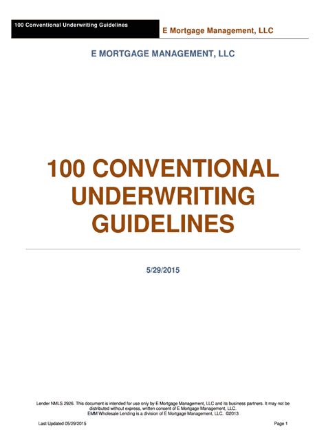 Fillable Online 100 Conventional Underwriting Guidelines Fax Email ...