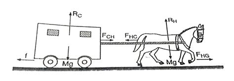 When a horse pulls a cart, by Newton's III law the cart also pulls the ...