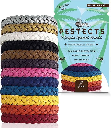 Pestects Mosquito Repellent Bracelet 12 Pack, Adjustable Leather Deet ...