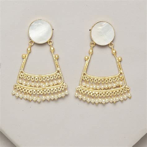 Buy PANASH Gold-toned & White Circular Drop Earrings For Girl & Women ...