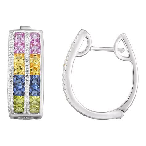 Oro Leoni Sterling Silver Lab-Created Sapphire Hoop Earrings