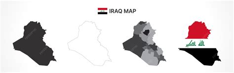 Detailed iraq map collection with outline silhouette governorates and ...