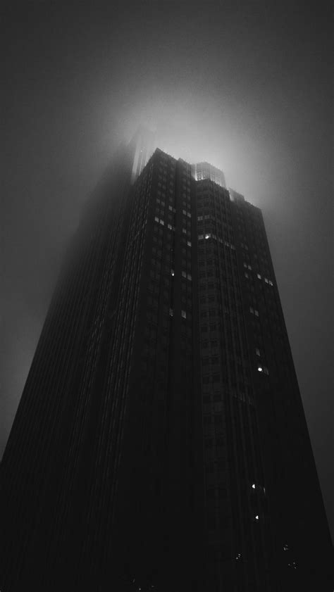 Download wallpaper 800x1420 building, tower, skyscraper, fog, bw iphone ...