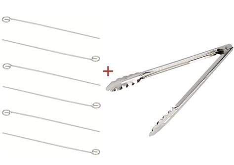 CHEF DIRECT Stainless Steel Round Skewers + BBQ Tong for Grill // 7 PCS ...