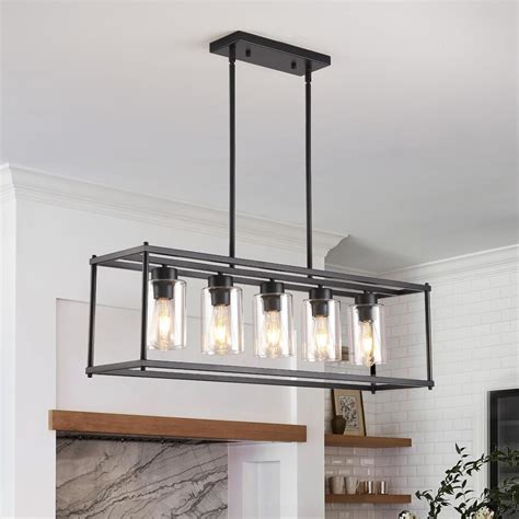 Black Dining Room Light Fixture, 5-Lights Modern Rectangular Chandelier ...