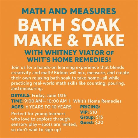 Math Measure, Bath Detox Soak, Make & Take , LoveBugs Bounce House ...