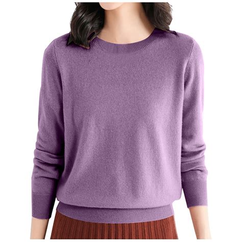 GBSYEWXS Women Sweater Crew Neck Solid Color Long Sleeve Casual Knit ...