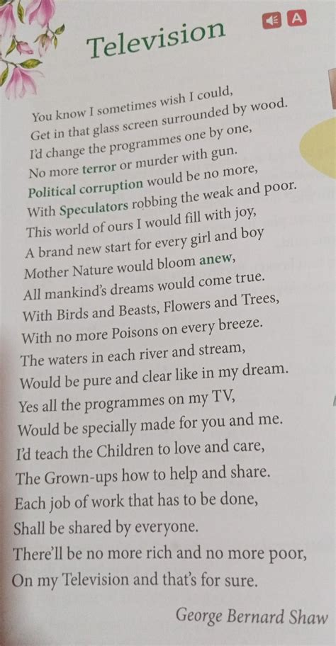 please write the summary of the poem television by GB shaw - Brainly.in