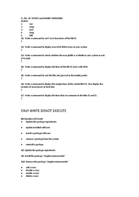 Ex 2b - Filters & Admin Commands: Practical Questions - Studocu
