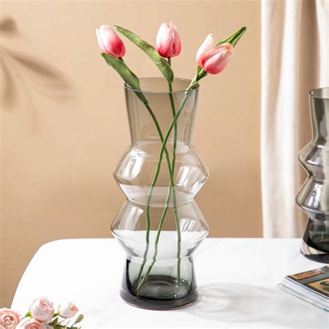 Modern Glass Flower Vase Grey Large