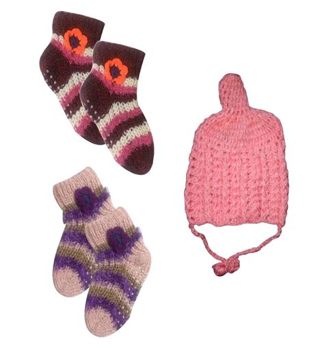 Combo of Woollen Cap and Socks for Girls (Multicolour, 5-8 Year ...