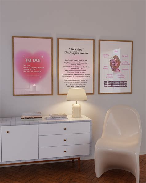 Rich Girl Era Wall Art Set of 3, Pink Aura Heart Manifestation Prints ...
