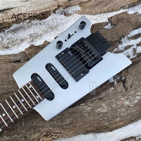 Buy Metal Silver Mini Headless Electric Guitar Tremolo Bridge Black ...