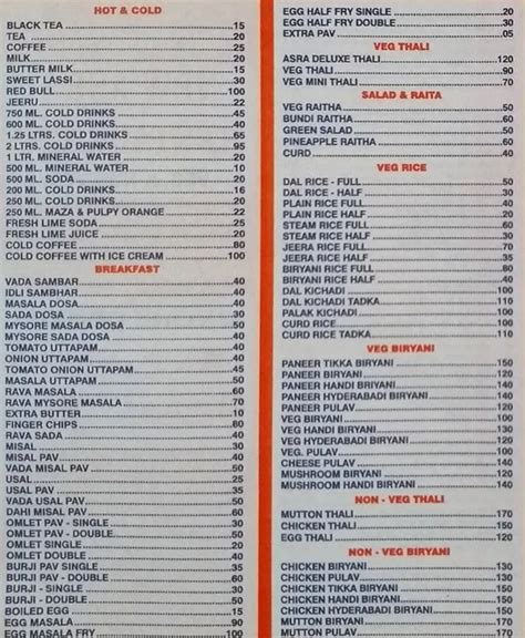 Menu of New Asra Restaurant, Mahakali, Mumbai | January 2024