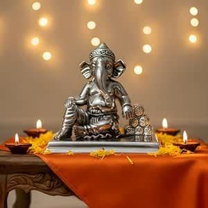 Buy Dev Aastha 999 Silver Plated Lord Ganesha Idol Sitting on ...