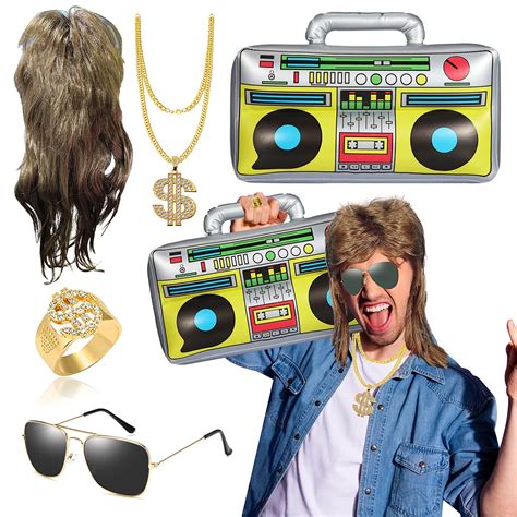 Buy BIQIQI 80s 90s Hip Hop Costume Kit Rapper Costume with Brown Mullet ...