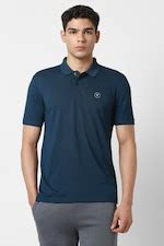Van Heusen Flex Polo T-Shirts, Men Blue Solid Polo Neck T-shirt for T ...
