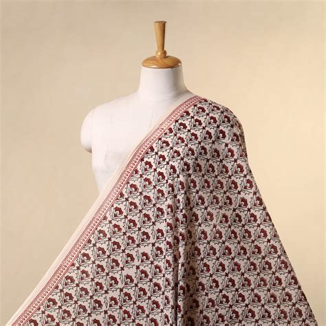 Beige Natural Dyed Mul Cotton Bagh Print Fabric