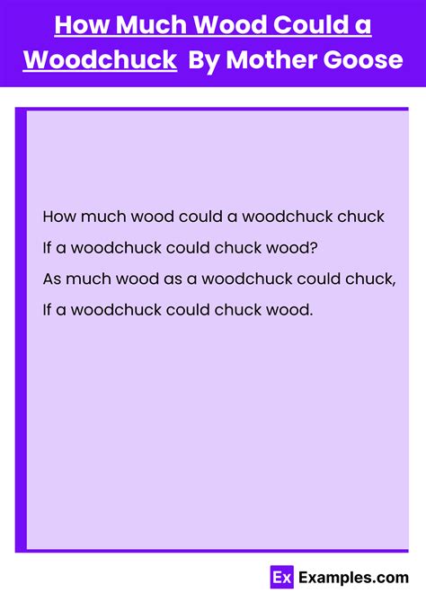 How Much Wood Could a Woodchuck Poem by Mother Goose to Download