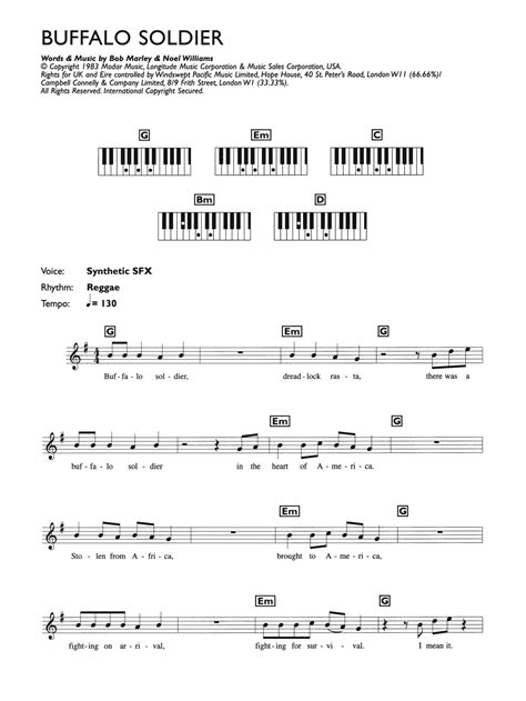 Buffalo Soldier by Bob Marley Sheet Music for Piano Chords/Lyrics at ...