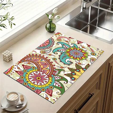 1pc Bohemian Style Printed Drip Mat/Absorbent Mat/Drying Mat For Coffee ...
