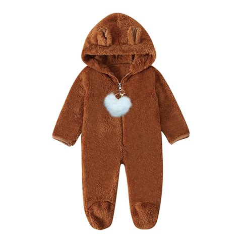 0-12M Newborn Baby Fleece Onesie Cute Heart Pendant Hooded Jumpsuits ...