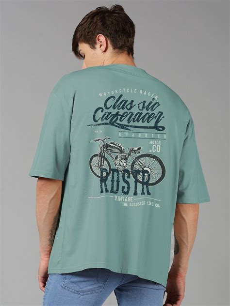 Roadster Green Typography Printed Pure Cotton Oversized Tshirt - Price ...