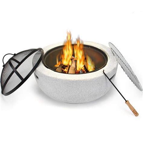 DAWOO Φ60cm Concrete Round Charcoal and Wood Burning Fire Pit,BBQ with ...
