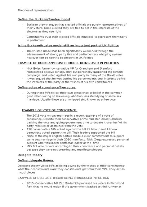 1. Theories of representation - Theories of representation Define the ...