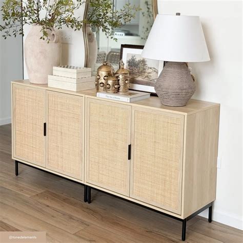 Wood Rattan TV Console Table-Storage Sideboard