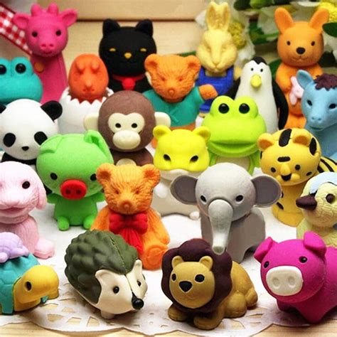 urskytous 60 pcs Animal Pencil erasers Bulk Kids Japanese Come Apart ...