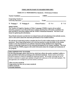 Fillable Online stonybrook TESOL DISCIPLI ARY STA DARDS FORM (DSF ...