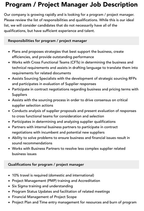 Image result for Program Project Manager Role