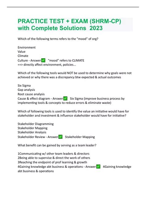 PRACTICE TEST + EXAM (SHRM-CP) with Complete Solutions 2023 - SHRM-CP ...