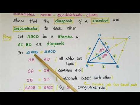 Theorem Diagonals of a Rhombus are Perpendicular to each other (Easy ...
