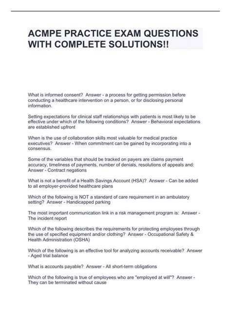 ACMPE PRACTICE EXAM QUESTIONS WITH COMPLETE SOLUTIONS!! - ACMPE - Stuvia US