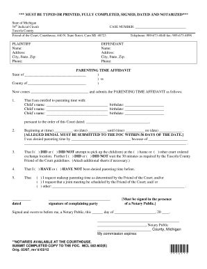 Tuscola County Parenting Time Guidelines - Fill and Sign Printable ...