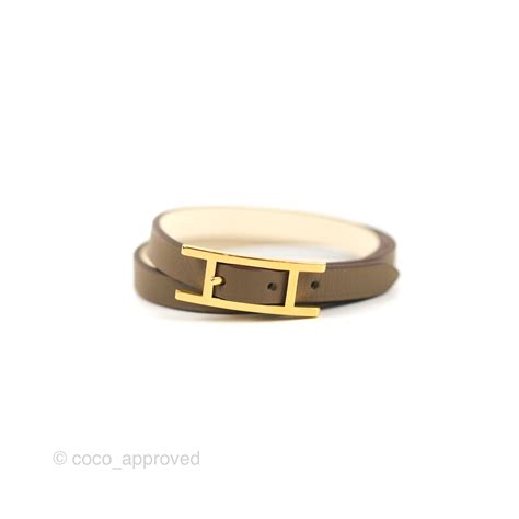 Hermès Behapi Double Tour Bracelet in Étoupe / Nata Swift Gold Hardwar – Coco Approved Studio